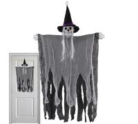 Flying Ghost Witch Hat Decor - Creepy Ghost Skull Halloween Hanging Prop | Haunted House Hanging Ghost, Spooky Floating Party Ornament for Escape Room, Door, Garden, Lawn, Porch, Yard, Patio, Pranks