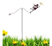 Flying Girl Kite Garden Stake, Decorative Balancing Outdoor Ornament, 18.5 Inch Sculpture with Weatherproof Build, High Stability Metal Art, Home Accessory with Style Tool for Flower Bed Path
