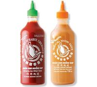 Flying Goose Pack 2 × 730 ml - Sriracha Salsa de Chile Picante (Tapa Verde) + Sriracha Mayoo Salsa de Mayonesa Ligeramente Picante (Tapa Naranja) | Auténtico Sabor Tailandés
