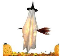 Flying Halloween Decoration | Light Up Halloween Scary Prop | Flying Ghost On Broom | For Yard Patio Backyard Porch Haunted House Front Door Courtyard Lawn Garage Garden Parties Events