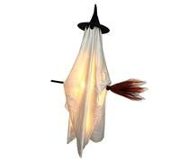 Flying Halloween Decoration - Light Up Scary Ghost On Broom Prop | Animated Halloween Yard Decor For Patio Backyard Porch Haunted House Front Door Courtyard Lawn Garage Use | Spooky Outdoor Hanging