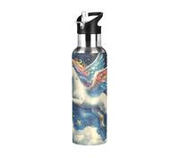 Flying Horse at Night Sky (1) Botella de agua aislada de acero inoxidable a prueba de fugas y sudor, botella de agua al vacío con popote para gimnasio, deportes al aire libre, 600 ml