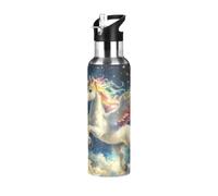Flying Horse at Night Sky (2) Botella de agua aislada de acero inoxidable a prueba de fugas y sudor, botella de agua al vacío con popote para gimnasio, deportes al aire libre, 600 ml