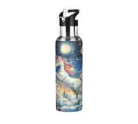 Flying Horse at Night Sky - Botella de agua de acero inoxidable aislada a prueba de fugas y sudor, botella de agua al vacío con popote para gimnasio, deportes al aire libre, 1000 ml