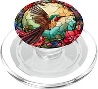 Flying Hummingbird with Colorful Feathers Cute Wild Flower PopSockets PopGrip para MagSafe