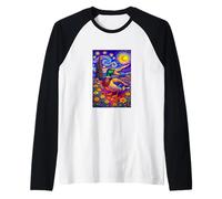 Flying Immigrant Mallard Duck in The Starry Night Painting Camiseta Manga Raglan