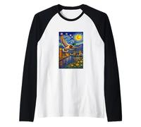 Flying Immigrant Mallard Duck in The Starry Night Painting Camiseta Manga Raglan