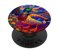 Flying Immigrant Mallard Duck in The Starry Night Painting PopSockets PopGrip Adhesivo