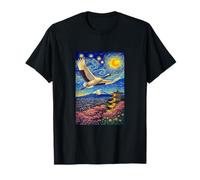 Flying Japanese Red Crowned Crane in The Starry Night Paint Camiseta