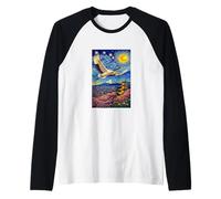 Flying Japanese Red Crowned Crane in The Starry Night Paint Camiseta Manga Raglan