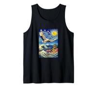 Flying Japanese Red Crowned Crane in The Starry Night Paint Camiseta sin Mangas