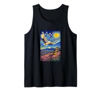 Flying Japanese Red Crowned Crane in The Starry Night Paint Camiseta sin Mangas
