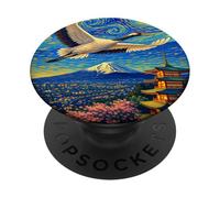 Flying Japanese Red Crowned Crane in The Starry Night Paint PopSockets PopGrip Adhesivo