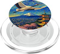 Flying Japanese Red Crowned Crane in The Starry Night Paint PopSockets PopGrip para MagSafe