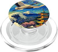 Flying Japanese Red Crowned Crane in The Starry Night Paint PopSockets PopGrip para MagSafe