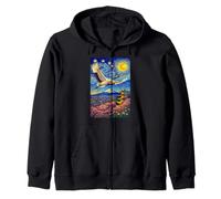 Flying Japanese Red Crowned Crane in The Starry Night Paint Sudadera con Capucha