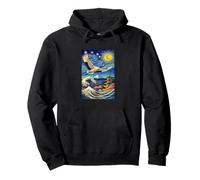 Flying Japanese Red Crowned Crane in The Starry Night Paint Sudadera con Capucha