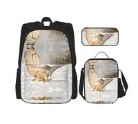 Flying Owl - Juego de 3 mochilas ligeras e impermeables con bolsa de almuerzo y estuche para lápices para oficina, escuela, viajes, Búho Vol, Talla única
