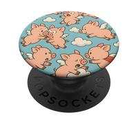 Flying Pigs Cartoon Fantasy Whimsical Piglet Cloud Art PopSockets PopGrip Adhesivo
