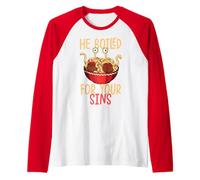 Flying Spaghetti Monster He Boiled For Your Sins Camiseta Manga Raglan