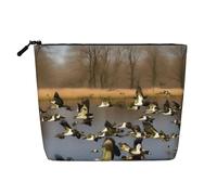 Flying Wild Ducks - Bolsa de maquillaje de uso diario, cáñamo falso, organizador de artículos de aseo de viaje, gran capacidad, resistente al agua