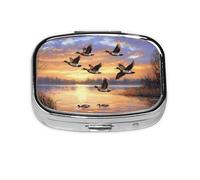 Flying Wild Ducks - Pastillero cuadrado de metal, organizador de medicamentos de viaje, 2 compartimentos, portátil, pequeño estuche de almacenamiento