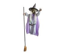 Flying Witch - Decoración de bruja colgante de Halloween con, espeluznante accesorio de escoba | Movimiento de bruja flotante para, decoración de fiesta interior, figura de bruja aterradora para casa