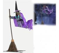 Flying Witch Halloween Decor on Broom,2025 New Flying Hover Witch, Flying Witch Decor, 6Ft Animated Hovering Witch Halloween Animatronic, Hovering Witch for Halloween Outdoor Decor