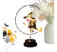 Flying Witch Table Lamp, Halloween Night Light Decor, Creative Ornament Design with Spooky Party Illumination for Dorms, Offices, Entrance, Porch, Bedroom, Home, White and Purple Colored