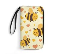 Flying Yellow Bees Hearts - Cartera larga de piel para hombre y mujer, con cordón