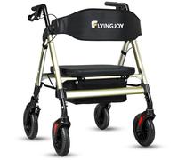 FlyingJoy Andador rodante resistente con asiento, plegable bariátrico con ruedas grandes de 8 pulgadas, soporta hasta 450 libras, champán