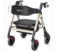 FlyingJoy Andador rodante resistente con asiento, plegable bariátrico con ruedas grandes de 8 pulgadas, soporta hasta 450 libras, champán