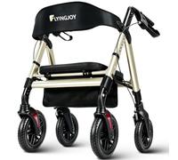 FlyingJoy Andador rodante resistente con asiento, plegable bariátrico con ruedas grandes de 8 pulgadas, soporta hasta 450 libras, champán