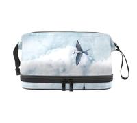 Flyinng Bird on Sky - Neceser de doble capa para mujeres y niñas, neceser de viaje para maquillaje, organizador práctico con compartimento para brochas, multicolor, 27x15x14 cm/10.6x5.9x5.5 in,
