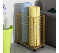 FLYIODFCXV estante para colchonetas de yoga, Carrito de almacenamiento con ruedas for esterillas yoga, soporte plegable for rodillos espuma, cesta for , equipo entrenamiento for el suelo(Gold)