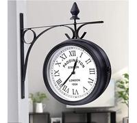 FLYIODFCXV Reloj de Pared de Doble Cara, Relojes de jardín for Exterior, Resistentes al Agua, Estilo Retro, con Soporte for estación Paddington, Vintage, Aspecto Antiguo, for Interior