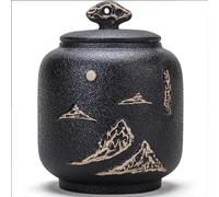 FLYIODFCXV Urna para Mascotas, Urna funeraria Decorativa de montaña for Cenizas Adultos y Mascotas, pequeñas urnas conmemorativas cerámica Hechas a Mano(Black)