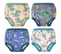 FLYISH DIRECT Ropa Interior de Entrenamiento para el Baño 100% Algodón, 4 Paquetes de Pantalones de Entrenamiento Absorbentes para Niños y Niñas, Reutilizable y lavable, 3 Año, Dinosaurio verd