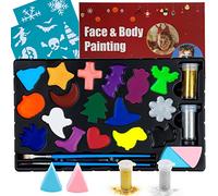 FLYISH DIRECT Set de maquillaje infantil, maquillaje infantil profesional, maquillaje infantil de 17 colores con 14 plantillas, 2 pinceles, 2 esponjas para Halloween, carnaval, Navidad