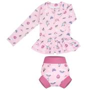 FLYISH DIRECT Traje de baño Infantil bebé Niña de 2 Piezas Anti-UV, UPF 50+ Niño Camiseta Natación Manga Larga con Cremallera + Pañal Natación Reutilizable, Rashguard Niña Unicornio Secado Rápido, M