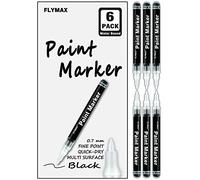 FLYMAX rotulador negro permanente punta fina 0.7mm 6 juegos rotulador acrilico negro marcador indeleble cristal metal plastico cuero hierro ceramic madera scrapbooking resistente agua universal