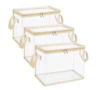 FlyShangUgo 2/3/5Pcs Large Heavy-Duty Thick Plastic Clear Storage Bag for Clothes, Clear Storage Bins with Lids, Plastic Moving Bags with Handles for College Dorm Packing Home (Cream, 3Pcs)