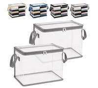 FlyShangUgo 2/3/5Pcs Large Heavy-Duty Thick Plastic Clear Storage Bag for Clothes, Clear Storage Bins with Lids, Plastic Moving Bags with Handles for College Dorm Packing Home (Grey, 2Pcs)