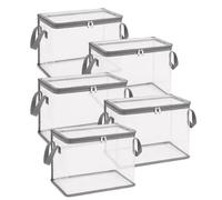 FlyShangUgo 2/3/5Pcs Large Heavy-Duty Thick Plastic Clear Storage Bag for Clothes, Clear Storage Bins with Lids, Plastic Moving Bags with Handles for College Dorm Packing Home (Grey, 5Pcs)