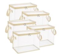 FlyShangUgo 2/3/5Pcs Large Heavy-Duty Thick Plastic Clear Storage Bag for Clothes, Clear Storage Bins with Lids, Plastic Moving Bags with Handles for College Dorm Packing Home (Cream, 5Pcs)