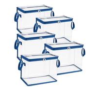 FlyShangUgo 2/3/5Pcs Large Heavy-Duty Thick Plastic Clear Storage Bag for Clothes, Clear Storage Bins with Lids, Plastic Moving Bags with Handles for College Dorm Packing Home (Blue, 5Pcs)