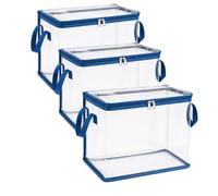 FlyShangUgo 2/3/5Pcs Large Heavy-Duty Thick Plastic Clear Storage Bag for Clothes, Clear Storage Bins with Lids, Plastic Moving Bags with Handles for College Dorm Packing Home (Blue, 3Pcs)