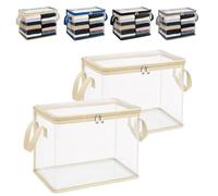 FlyShangUgo 2/3/5Pcs Large Heavy-Duty Thick Plastic Clear Storage Bag for Clothes, Clear Storage Bins with Lids, Plastic Moving Bags with Handles for College Dorm Packing Home (Cream, 2Pcs)