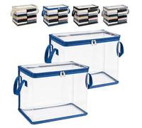 FlyShangUgo 2/3/5Pcs Large Heavy-Duty Thick Plastic Clear Storage Bag for Clothes, Clear Storage Bins with Lids, Plastic Moving Bags with Handles for College Dorm Packing Home (Blue, 2Pcs)