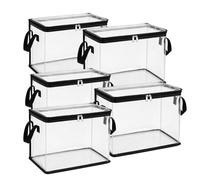 FlyShangUgo 2/3/5Pcs Large Heavy-Duty Thick Plastic Clear Storage Bag for Clothes, Clear Storage Bins with Lids, Plastic Moving Bags with Handles for College Dorm Packing Home (Black, 5Pcs)